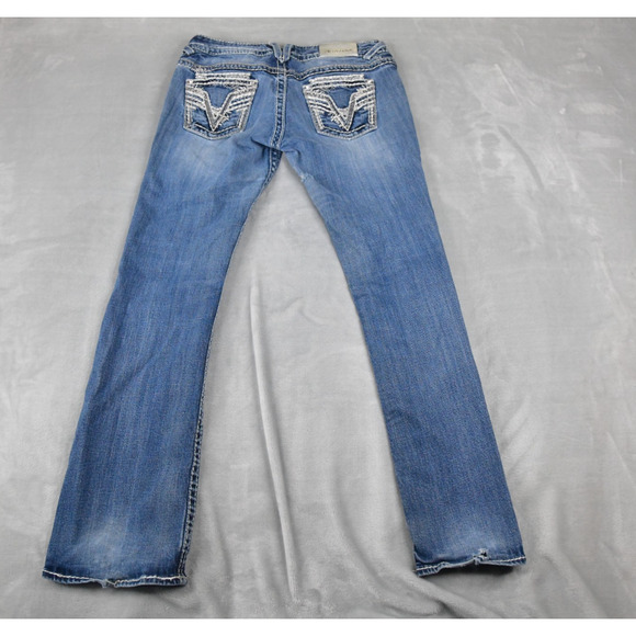 VIGOSS Jeans Womens 9/10 (31x31) The Dublin Bootcut Rhine Stones Blue Denim - Picture 7 of 12